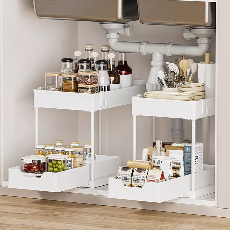 2 Tier Sliding Cabinet Basket – Under Sink Organizer Rack, Home and Living