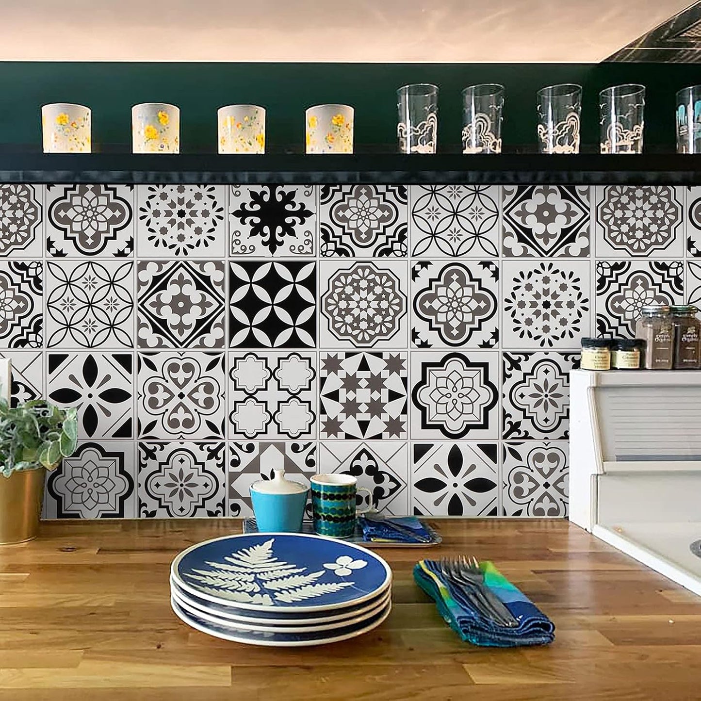 12 Pcs Waterproof Black & White Tile Decals