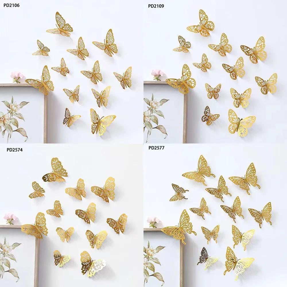 12Pcs Golden Butterfly Stickers Home and Wall Decor