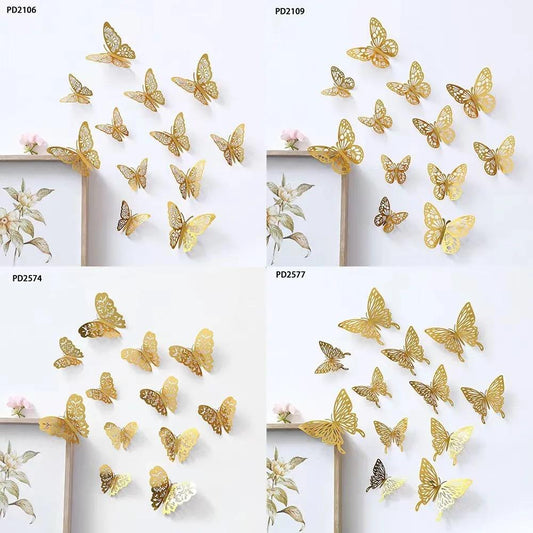 12Pcs Golden Butterfly Stickers Home and Wall Decor