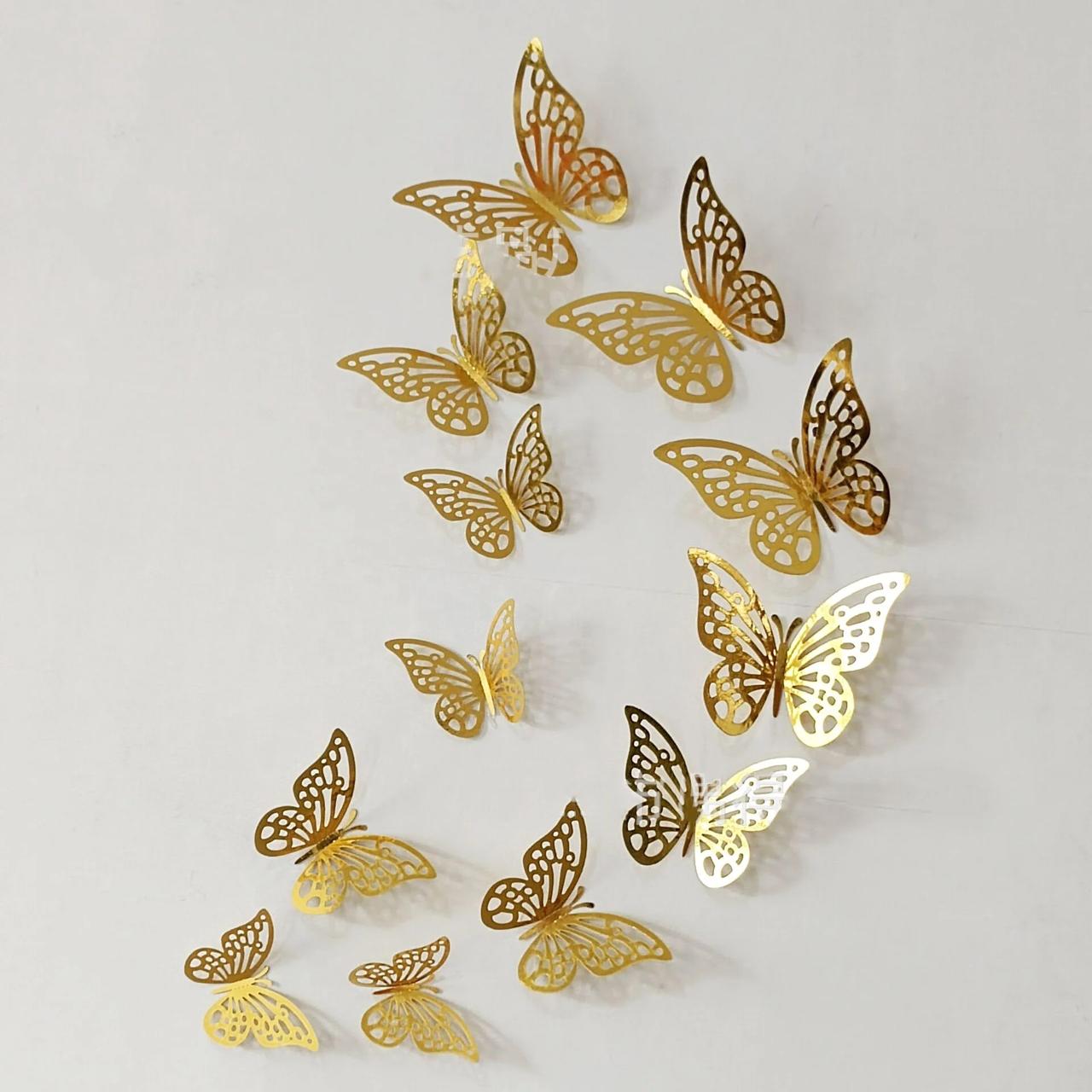 12Pcs Golden Butterfly Stickers, Home and Wall Decor 
