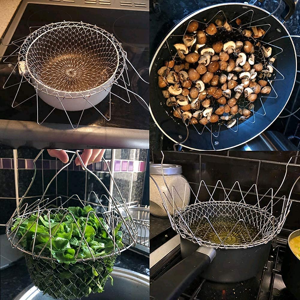 Stainless Steel Chef Basket For Draining Pasta & Vegetables