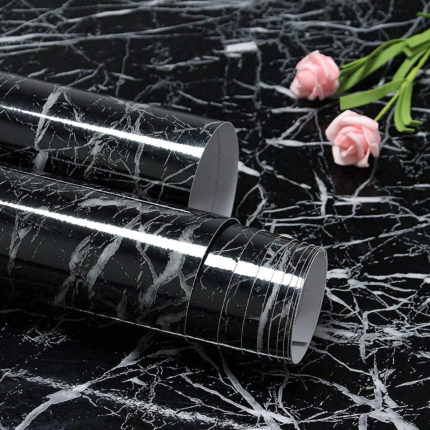 Black Marble Surface Covering Sticker, Home and Wall Decor 