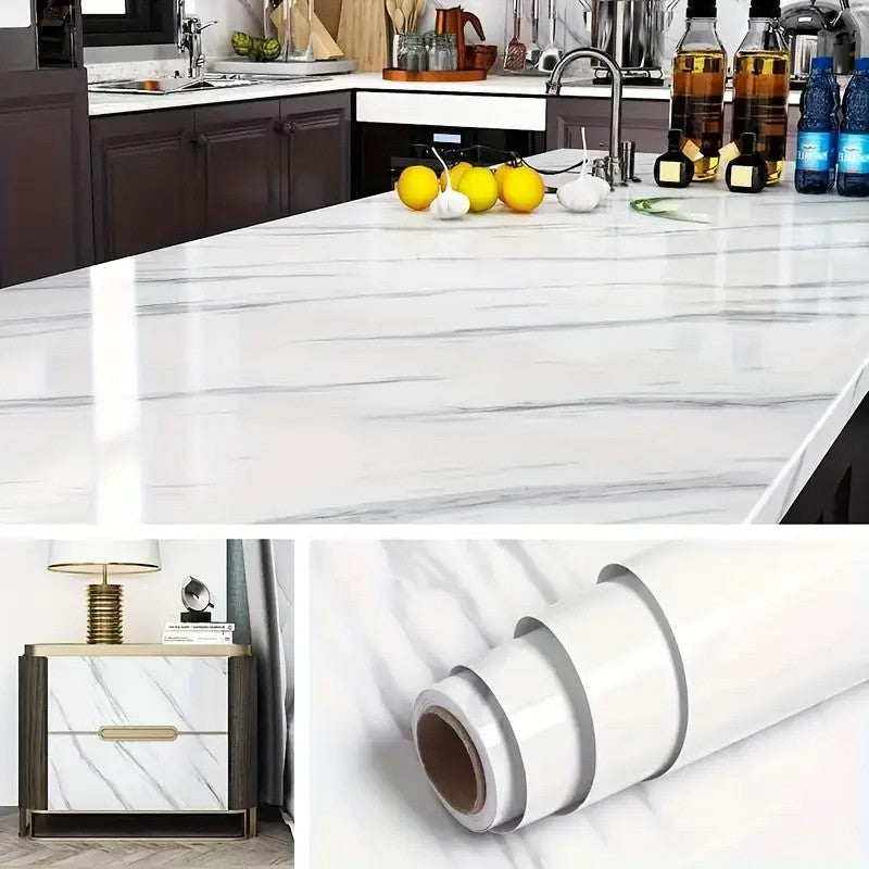 Peel & Stick White Marble Sticker – No Glue Needed, Home and Wall Decor 