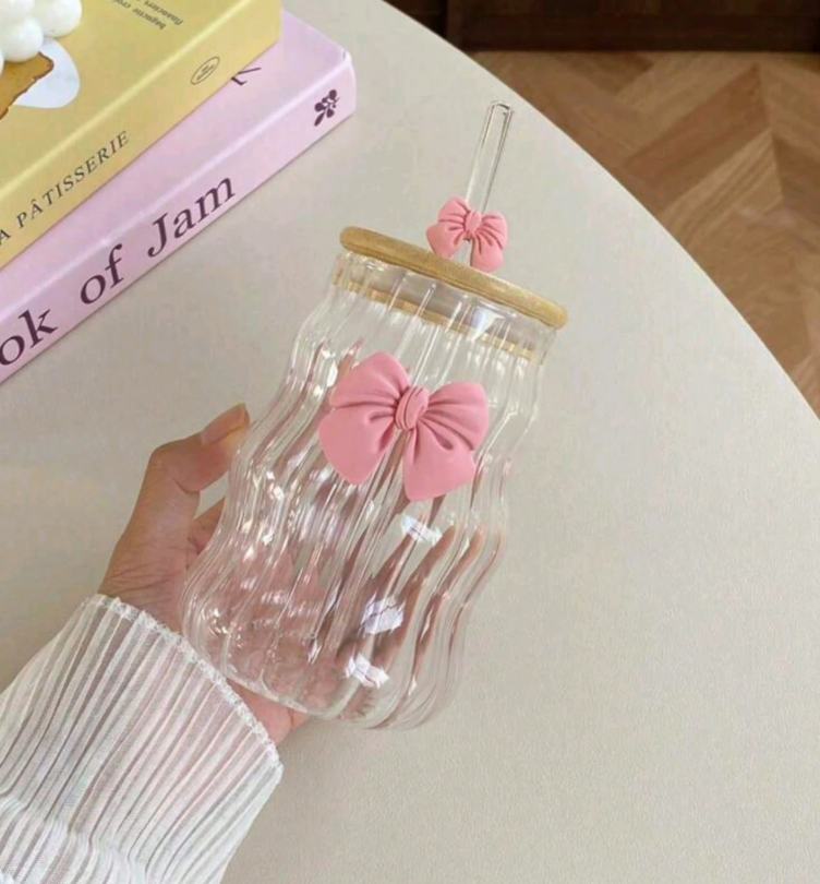 Reusable Glass Cup with Bamboo Lid, Home and Living 