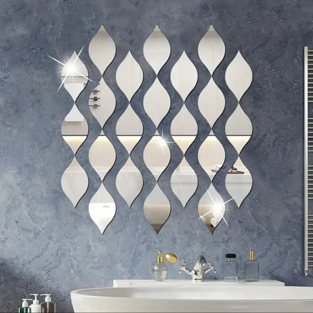 Acrylic Mirror Wall Decals – 12pcs Leaf Design Stickers